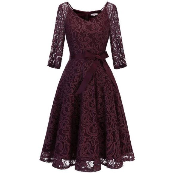 Elegant Romantic Retro Vintage Swing Lace Bridesmaid Prom Dress with Belt S NEW - Picture 11 of 16